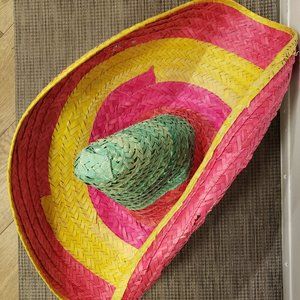 SOMBRERO HATS PAIR (2 TOTAL) of STRAW - COLORFUL for CINCO DE MAYO - 28+ INCHES
